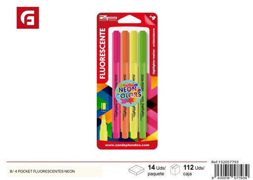 [152057793] Set de 4 marcadores fluorescentes neón - Papelería escolar y material didáctico
