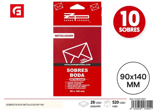 [152057801] Sobres metálicos rojos 90x140 para invitaciones