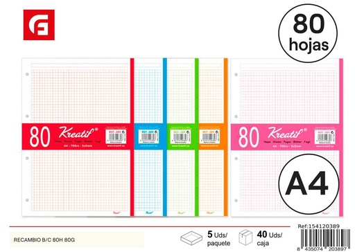 [154120389] Recambio B/C 80H 80g - Papelería y material escolar