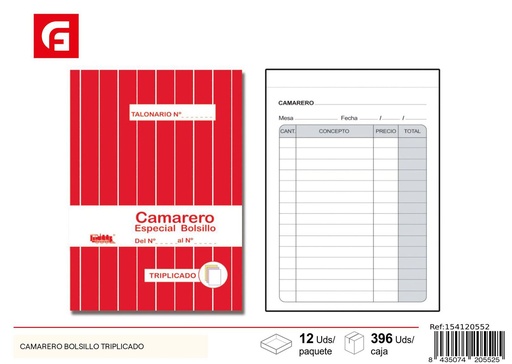 [154120552] Camarero bolsillo triplicado para pedidos y notas