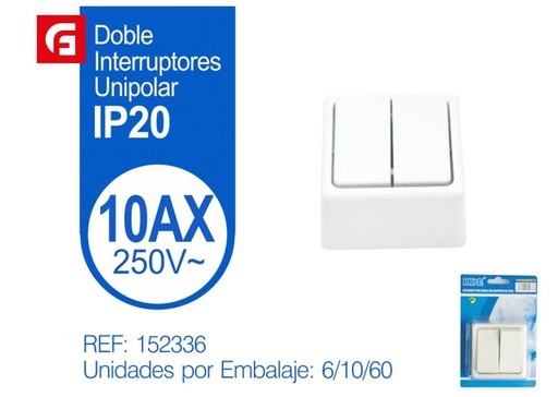 [170315233] Doble interruptor de superficie para instalaciones eléctricas