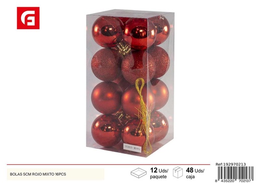 [207213] Bolas de Navidad 5cm rojo mixto 16pcs para adornar árboles