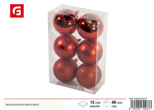 [207237] Bolas de Navidad 8cm rojo mixto 6pcs para decoración navideña