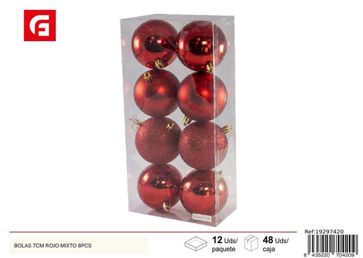 [207420] Bolas de Navidad 7cm rojo mixto 8pcs para árbol y decoración