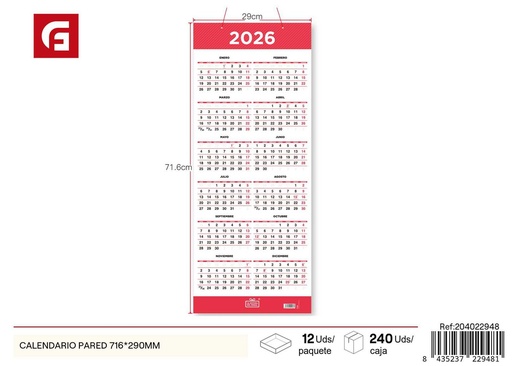 [204022948] Calendario de pared 716*290 mm - Novedades