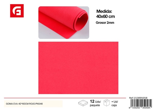 [153895058] Goma EVA de 40 x 60 cm roja PN546 - Manualidades y materiales creativos