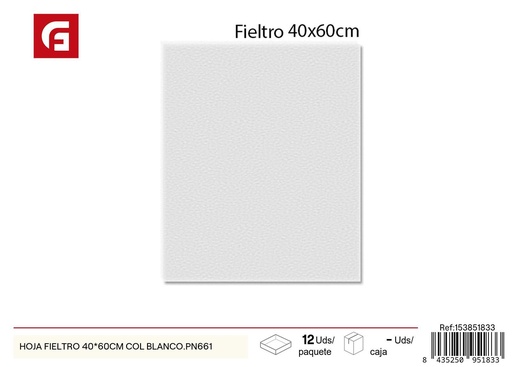 [153851833] Hoja de fieltro blanca 40 x 60 cm PN661 - Manualidades y proyectos de arte