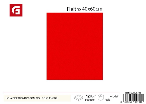 [153895191] Hoja fieltro 40*60 cm roja - Material para manualidades