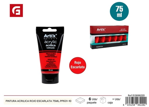 [153898220] Pintura acrílica roja escarlata 75 ml - Material escolar y pintura