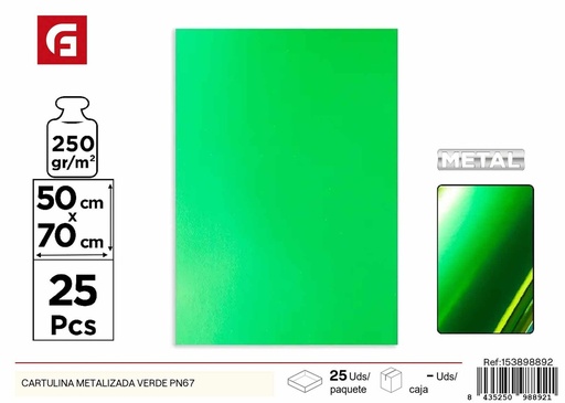 [153898892] Cartulina metalizada verde PN67 - Manualidades y material gráfico