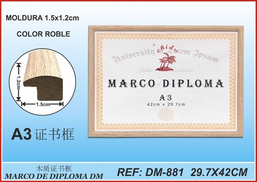 [190637734] Marco diploma A3 roble DM-881 - Marcos y diplomas