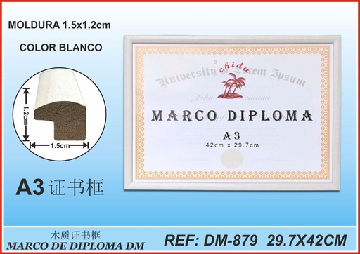 [190637736] Marco diploma A3 blanco modelo DM-879