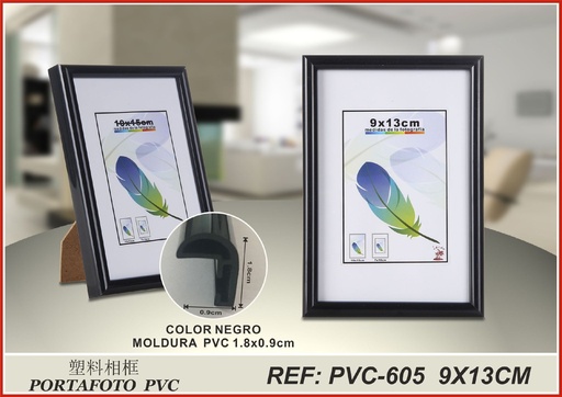 [190639310] Portafoto negro PVC-605 9x13 cm - Marco de fotos práctico