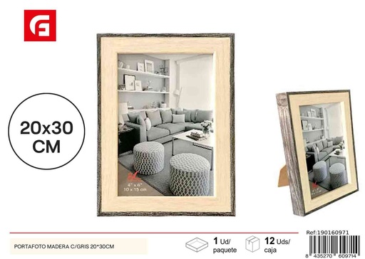 [190160971] Portafoto de madera con gris 20x30 cm - Marcos decorativos elegantes