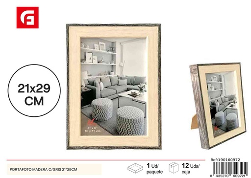 [190160972] Portafoto de madera con gris 21x29 cm - Marcos decorativos elegantes