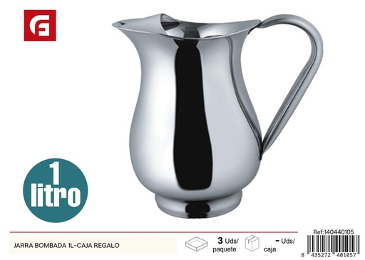 [140440105] Jarra bombada de acero inoxidable 1L - Caja regalo para cocina