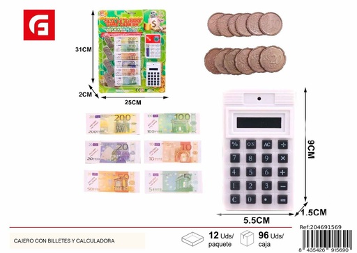 [204691569] Cajero con billetes y calculadora para juegos infantiles