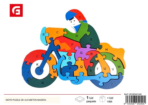 [165894240] Puzzle de moto con 26 letras de madera - Juego educativo de aprendizaje