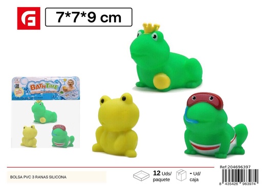 [204696397] Bolsa de animales - 3 ranas de silicona en PVC - Juguetes infantiles