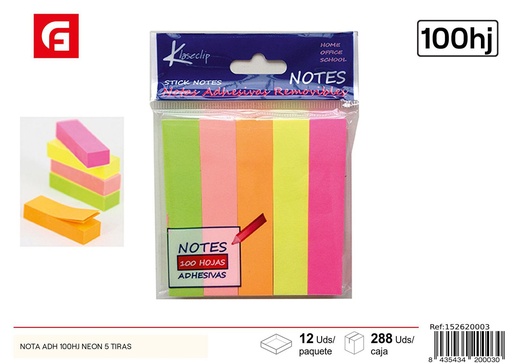 [152620003] Notas adhesivas neon 100 HJ 5 tiras - Material de oficina