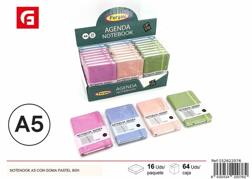 [152622076] Cuaderno A5 con goma pastel 80 hojas - Material escolar