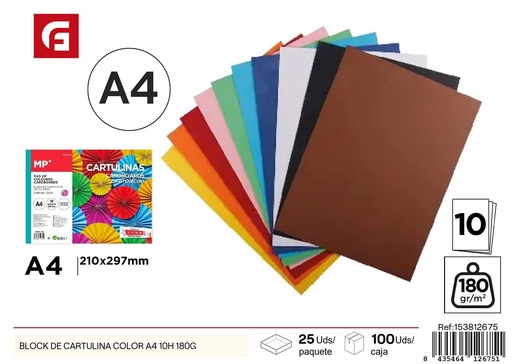 [153812675] Block de cartulina color A4 10H 180G - Manualidades