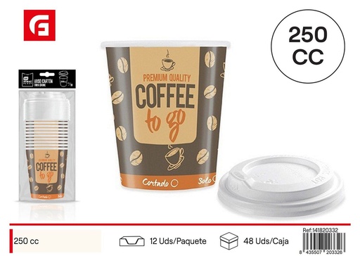 [141820332] Vaso cartón Coffee To Go con tapa 250cc 8 unidades para bebidas calientes