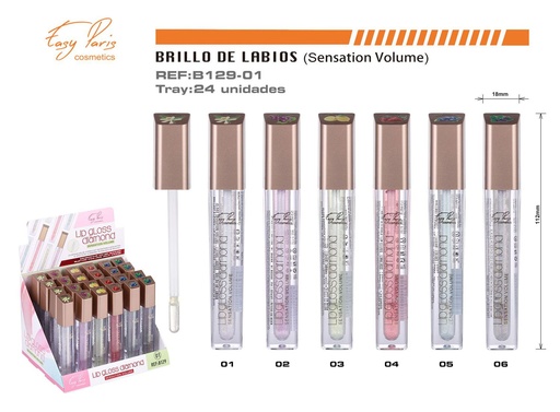 [B129-01] Brillo labial hidratante efecto volumen 24 unidades - Maquillaje labial