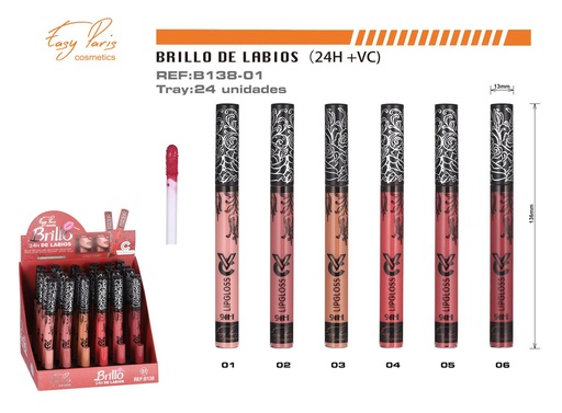 [B138-01] Brillo de labios 24H con vitamina C 24 unidades - Maquillaje labial