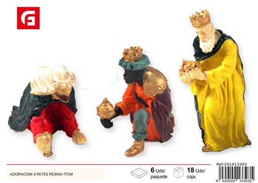 [201413393] Figura de 3 Reyes Magos de resina 17 cm - Decoración navideña