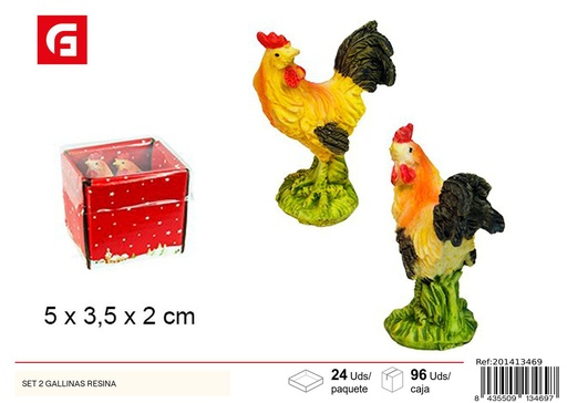 [201413469] Set de 2 gallinas de resina - Figuras de belén