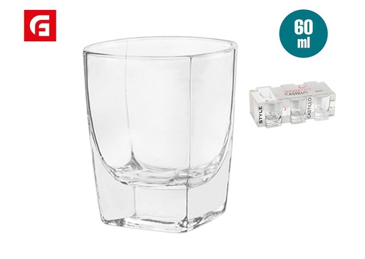 [201415540] Vaso de cristal pack de 6 chupitos Castillo 60ml - Vasos de vidrio y artículos de bar