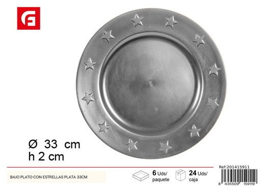 [201415911] Bajo plato con estrellas plateadas 33cm - Manteles y decoración de mesa