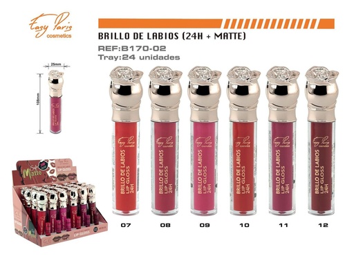 [B170-02] Brillo labial 24H mate 24 unidades - Maquillaje labial