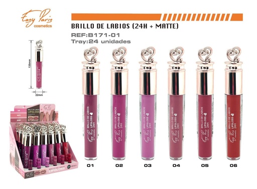 [B171-01] Brillo labial terciopelo mate 24H 24 unidades - Maquillaje labial