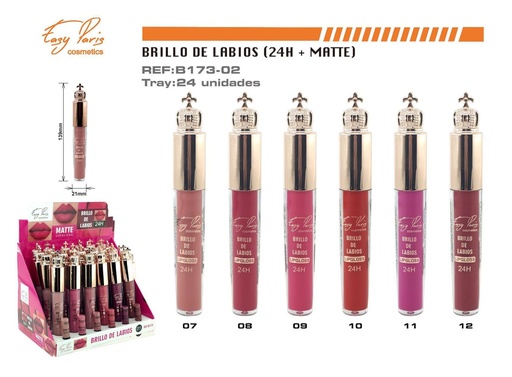 [B173-02] Brillo labial 24H mate 24 unidades - Maquillaje labial