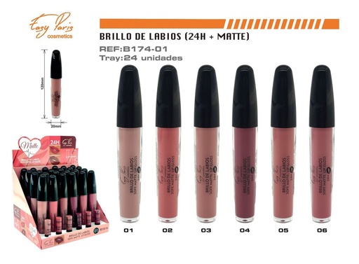 [B174-01] Brillo labial 24H mate 24 unidades - Maquillaje labial