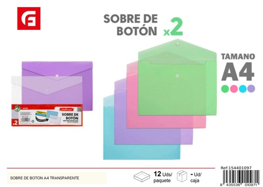 [154401097] Sobre de botón A4 transparente - Material de oficina