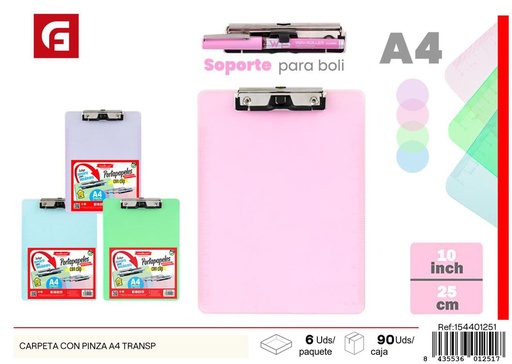 [154401251] Carpeta con pinza A4 transparente - Material de oficina