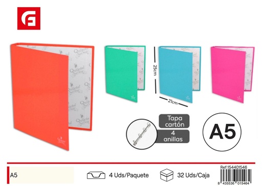 [154401546] Carpeta A5 con 4 anillas de color fluorescente - Material de oficina y escolar