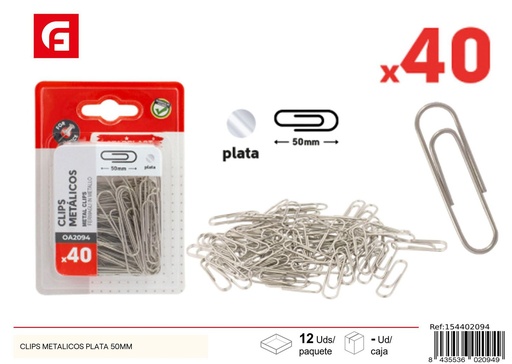 [154402094] Clips metálicos plata 50 mm - Suministros de oficina y papelería