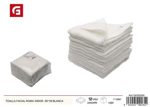 [130100185] Toalla facial Roma 300 g 30x30 blanca - Textiles para el hogar