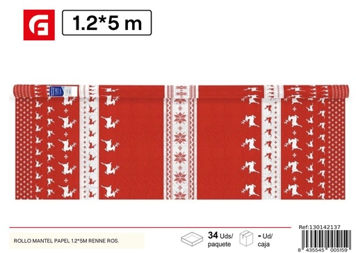 [130142137] Rollo mantel papel 1.2x5m renne-rojo - Accesorios navideños