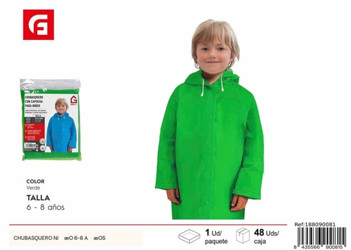 [188090081] Chubasquero para niños de 6-8 años - Ropa de lluvia