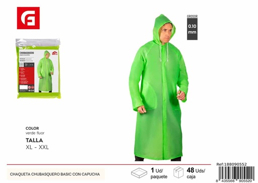 [188090552] Chaqueta chubasquero básico con capucha, ropa impermeable