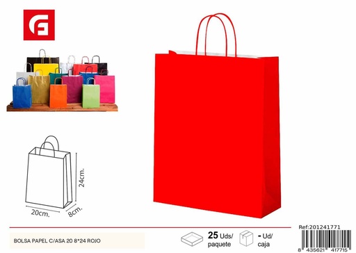 [201241771] Bolsa de papel con asa 20+8*24 rojo - Artículos de regalo