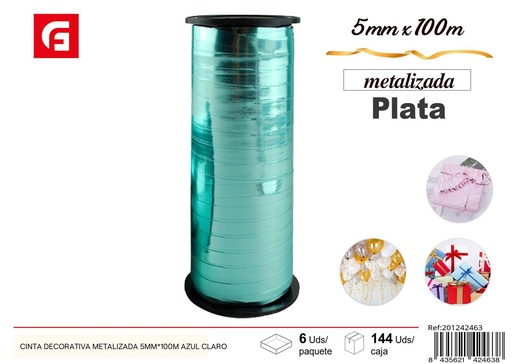 [201242463] Cinta decorativa metalizada azul claro 5mm*100m para regalos