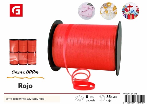 [201242481] Cinta decorativa 5mm*500m rojo para regalos y manualidades