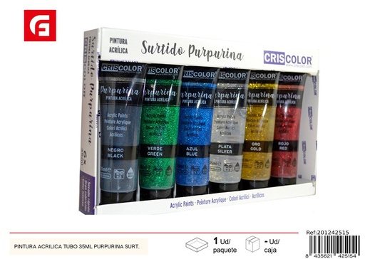 [201242515] Pintura acrílica tubo 35 ml purpurina surtida - Materiales escolares y manualidades