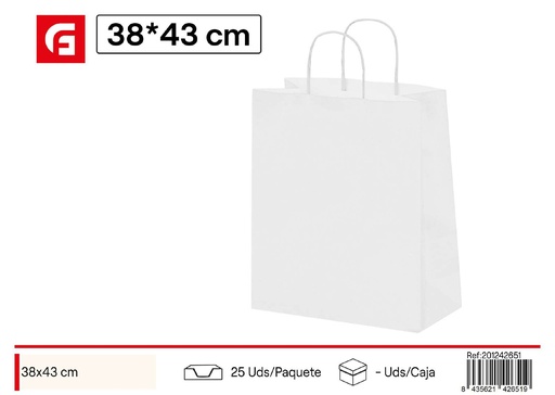 [201242651] Bolsa de papel con asa 38*43 blanca - Regalos y bolsas de regalo